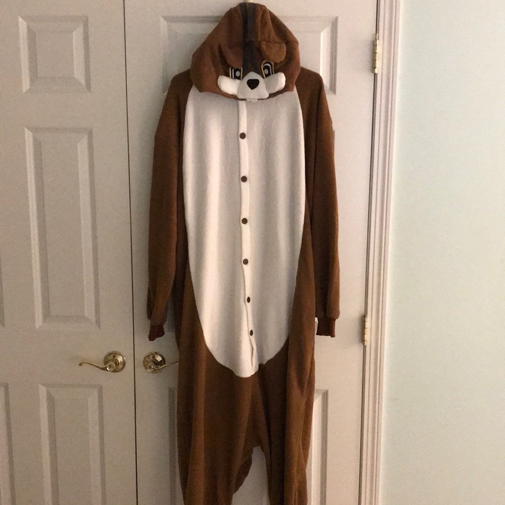 Cute Adult Chipmunk One Piece Costume Hood & Tail Halloween XL